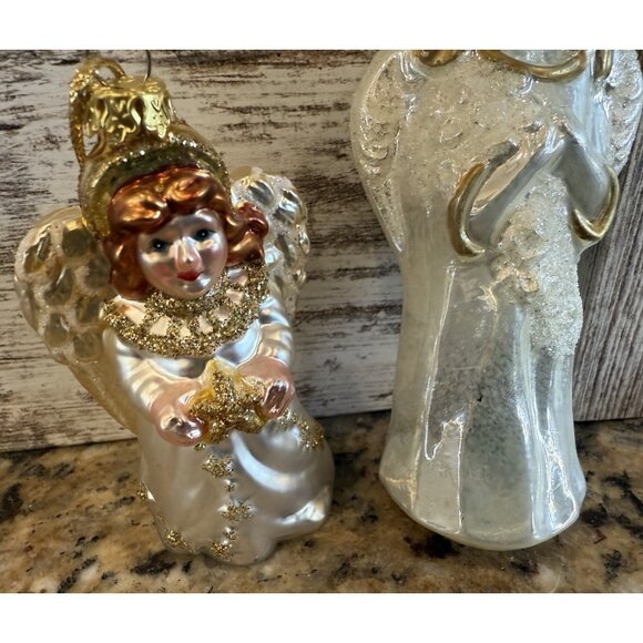 Vintage Glass Blown Angels Christmas Ornament Lot Of 2 - Picture 4 of 8